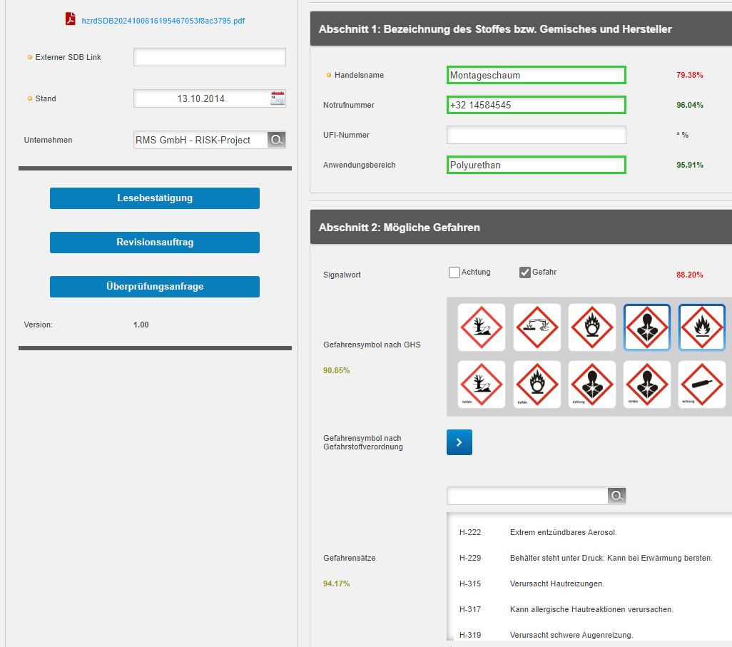 Einblick in den Import von Sicherheitsdatenblättern ("SDB-Import") in der Arbeitsschutz-Software RISK-Project